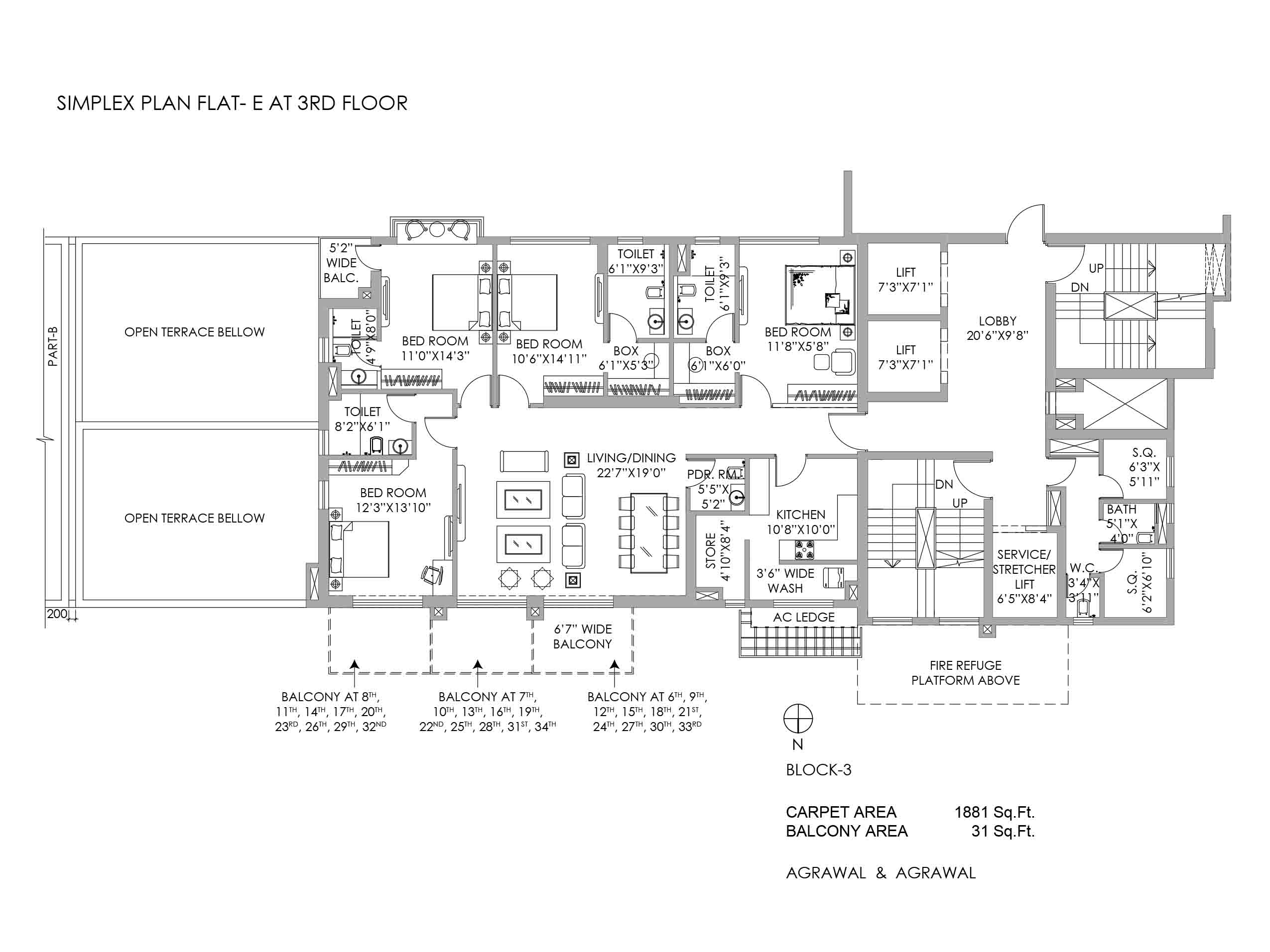SIMPLEX PLAN FLAT- E AT 3RD FLOOR