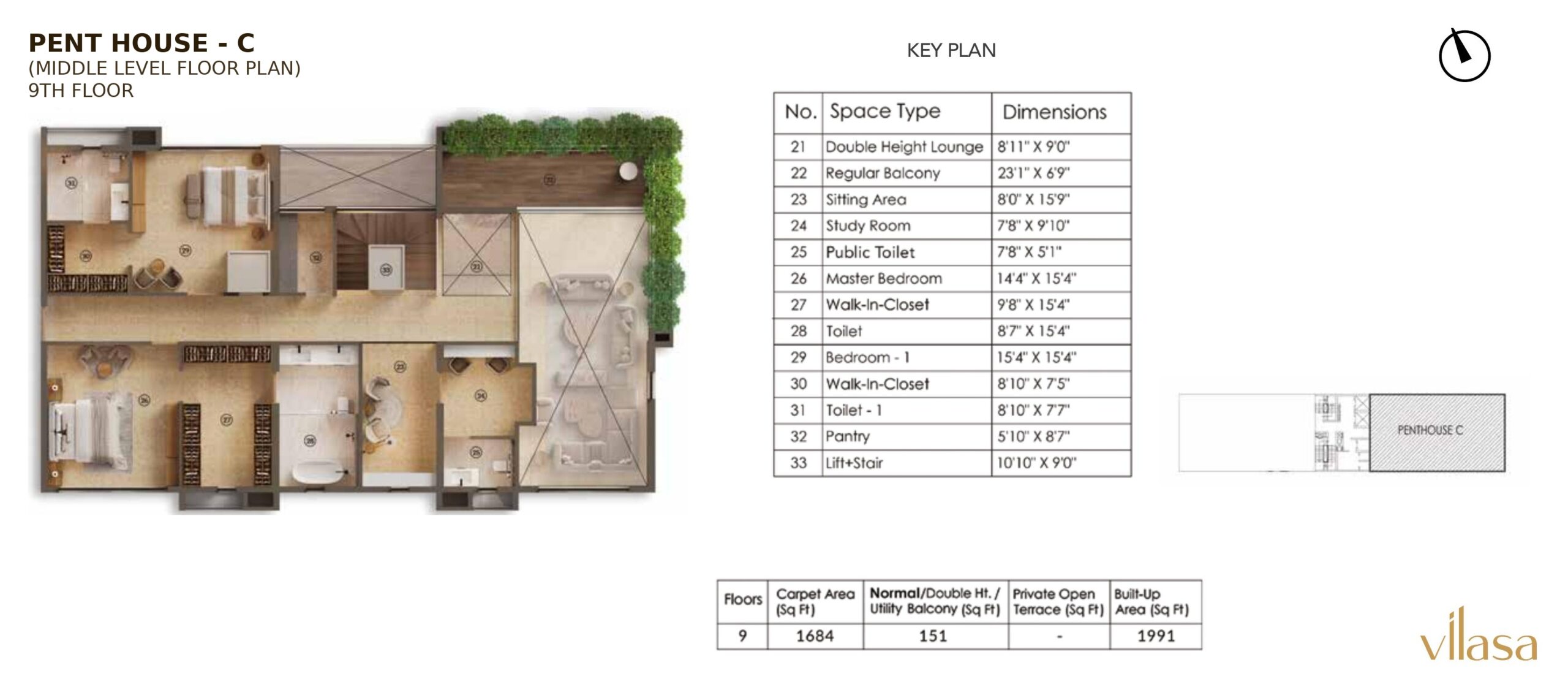 (MIDDLE LEVEL FLOOR PLAN) 9TH FLOOR